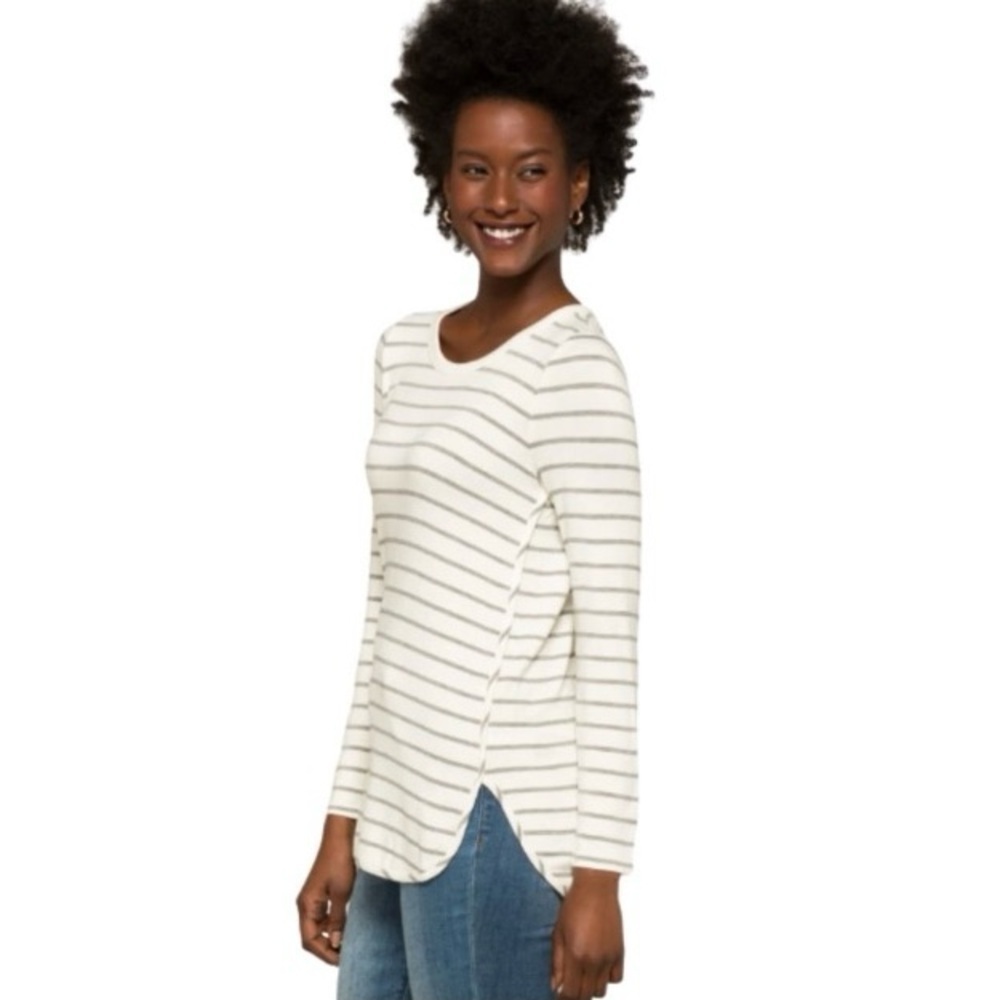 Market & Spruce Zansia Top Women Sz L Gray Striped Long Sleeve School Work